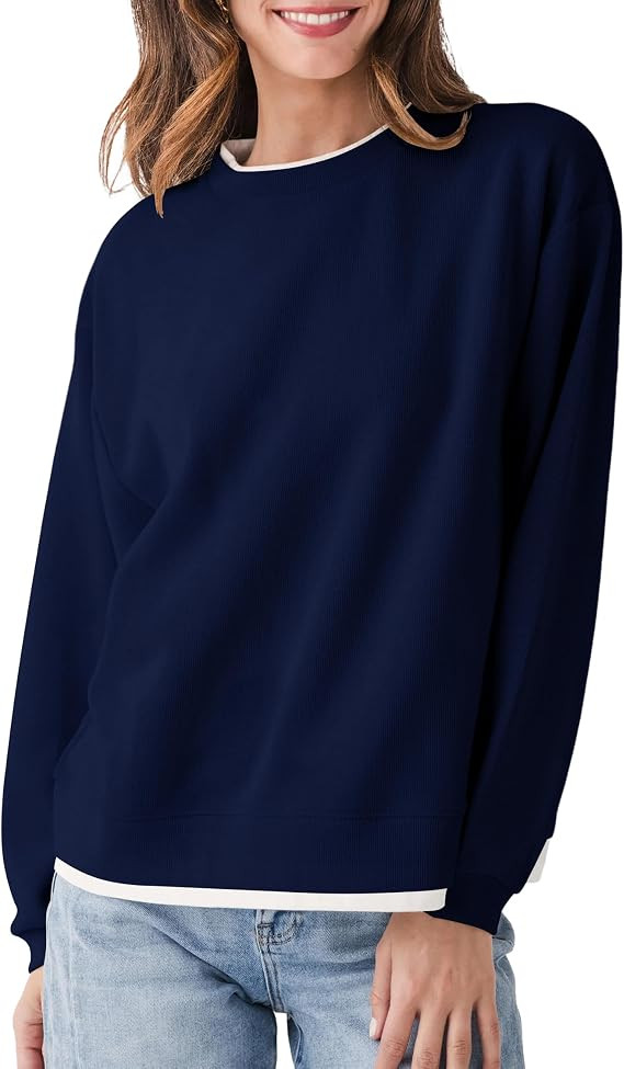 Women's 2 in 1 Contrast Color Pullover Sweatshirt | Amazon (US)