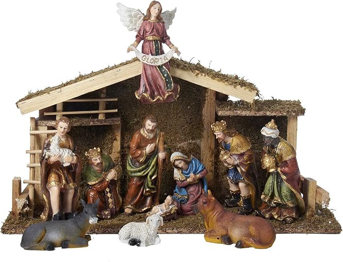 Kurt Adler 12-Piece Nativity Set with Wooden Stable | Amazon (US)