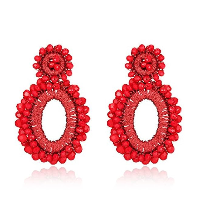 Bonnie Flower Hollow Beaded Long Tassel Leaves Statement Clip-on Drop Earring | Amazon (US)