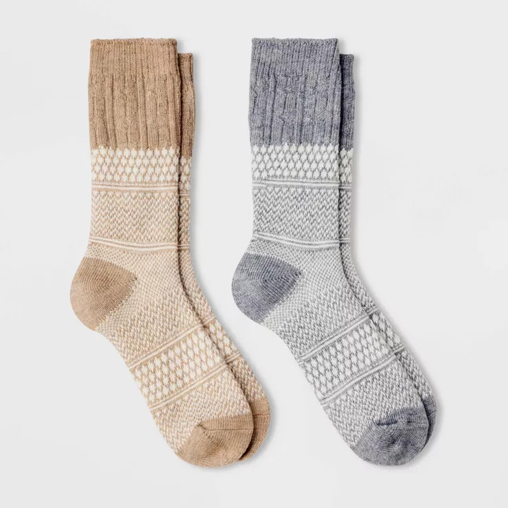 Women's 2pk Midweight Wool Blend Cable Textured Crew Boot Socks - All in Motion™ H... | Target