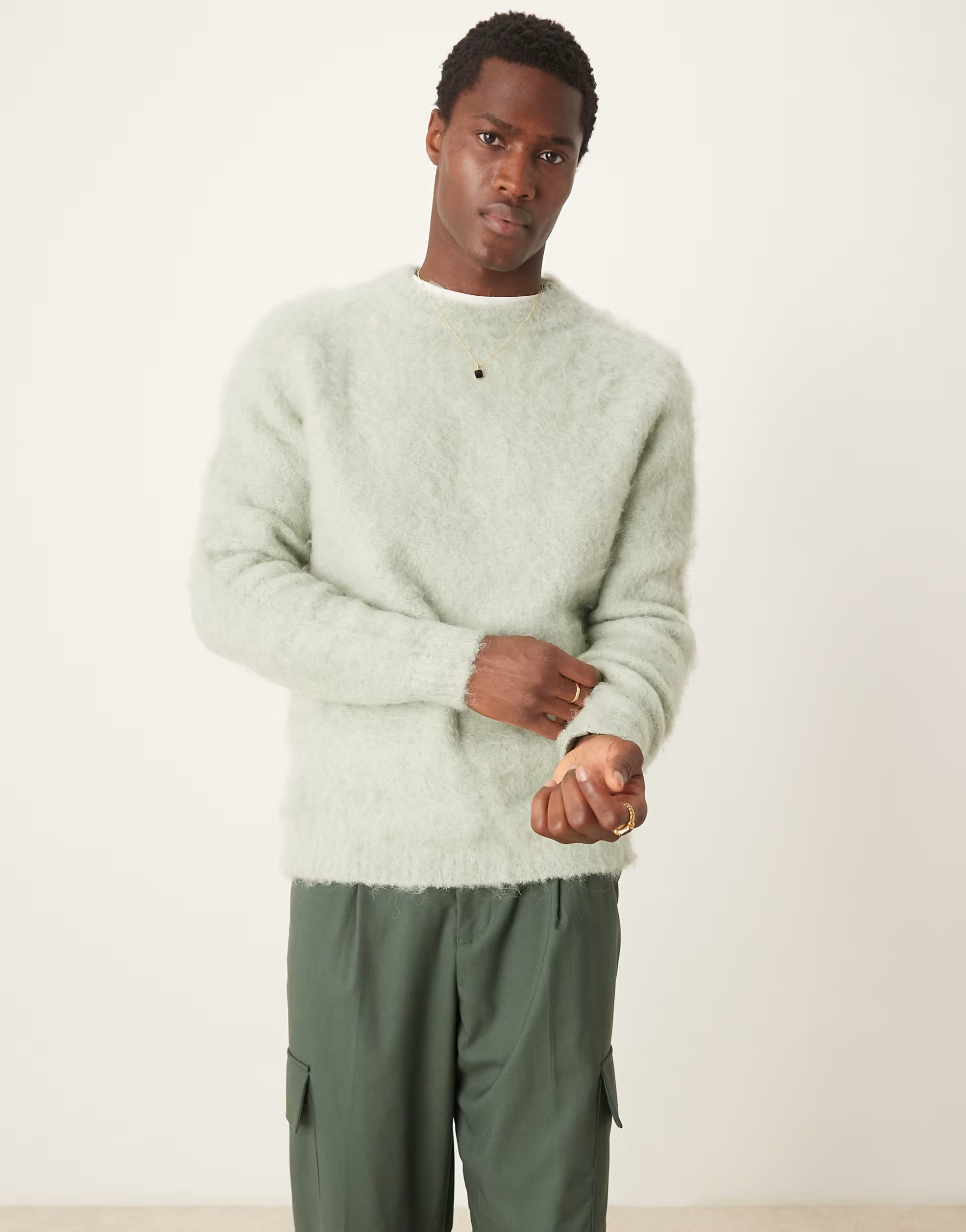 ASOS DESIGN knitted fluffy jumper in sage green | ASOS | ASOS (Global)