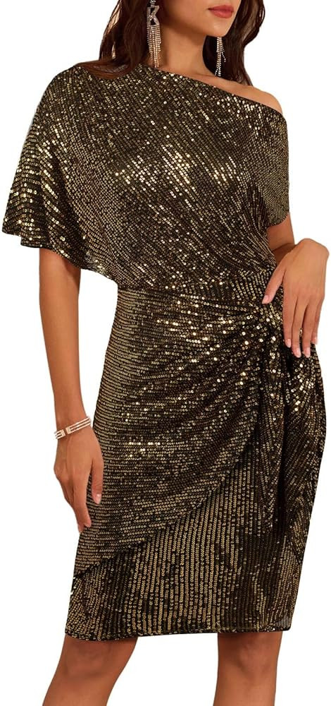 GRACE KARIN Women's Sequin Sparkly Glitter Party Club Dress One Shoulder Ruched Cocktail Bodycon ... | Amazon (US)
