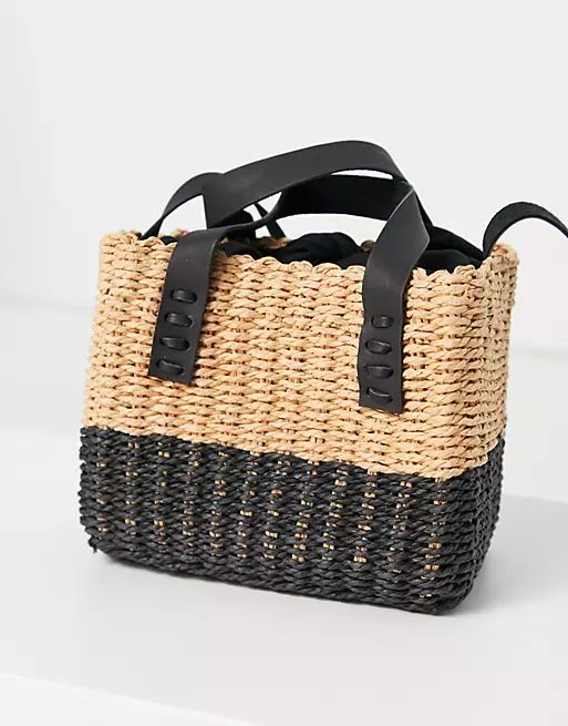 Pull&Bear cross body basket weave bag in neutral and black | ASOS (Global)