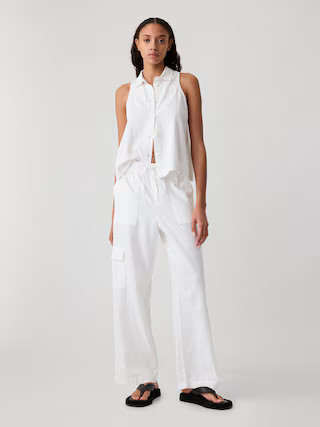 Linen-Blend Wide-Leg Cargo Pull-On Pants | Gap Factory