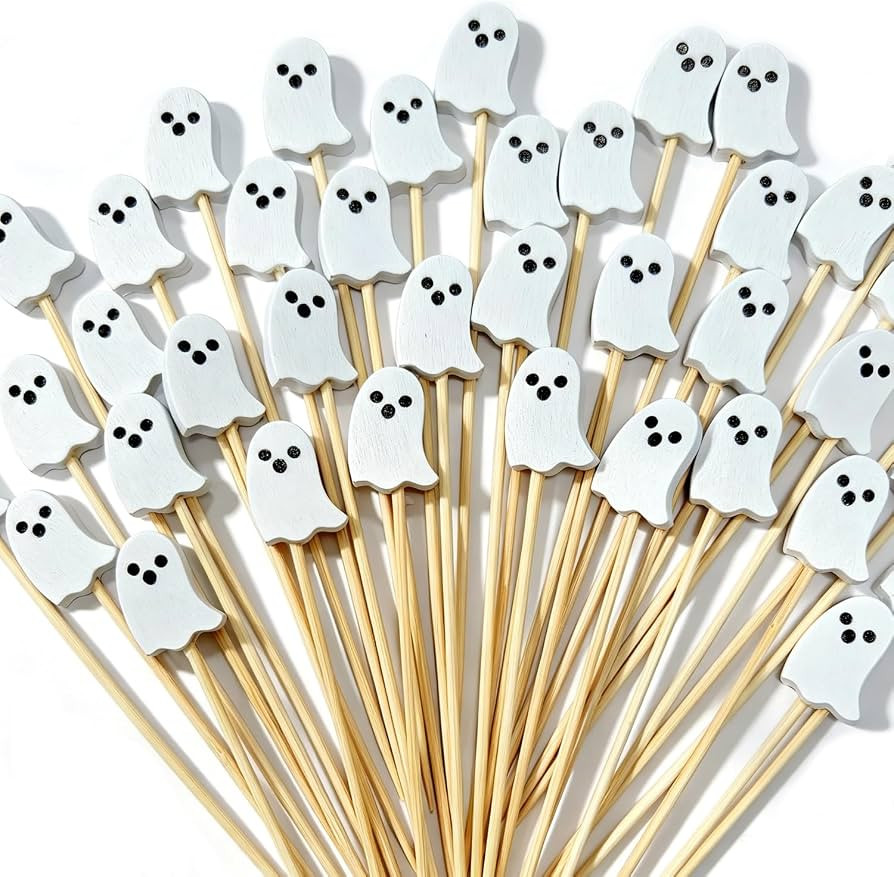 100pcs Halloween White Ghost Cocktail Picks 4.7inch Food Appetizer Skewers | Amazon (US)