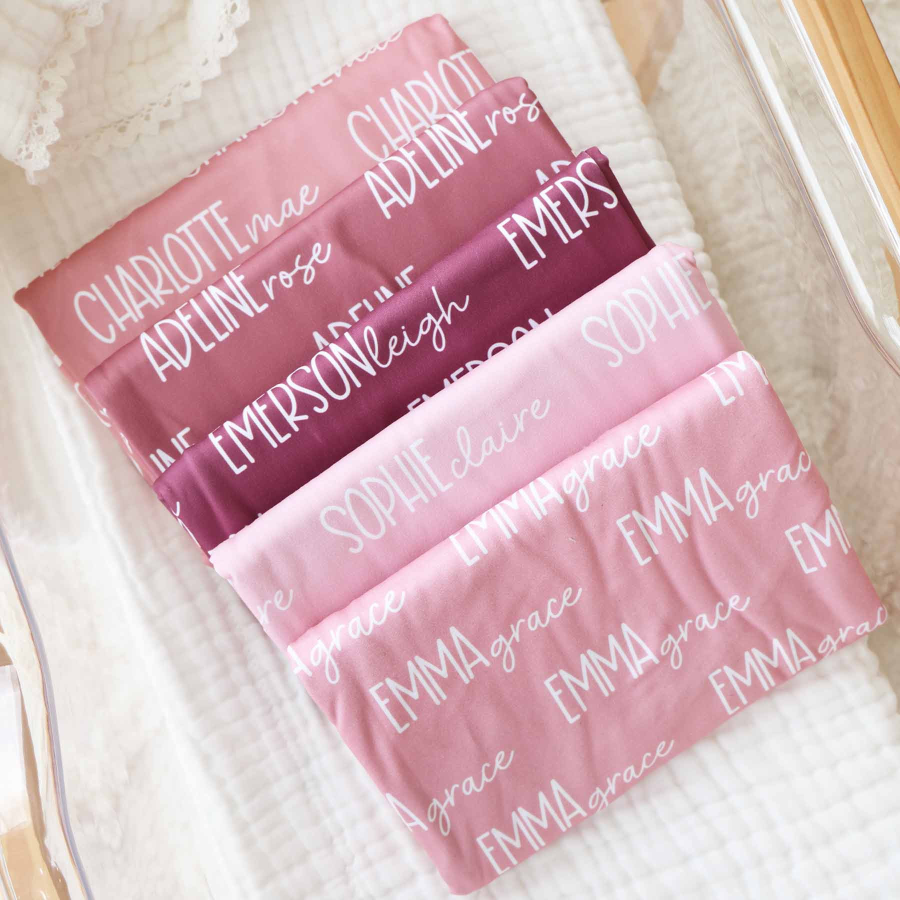 Personalized Baby Name Swaddle Blanket Font Duo | Best Selling Pinks | Caden Lane