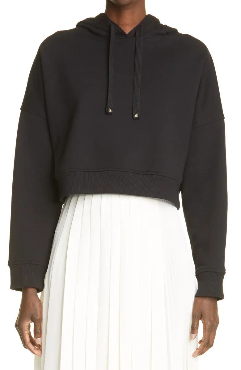 Valentino Rockstud Crop Stretch Cotton Hoodie | Nordstrom | Nordstrom Canada