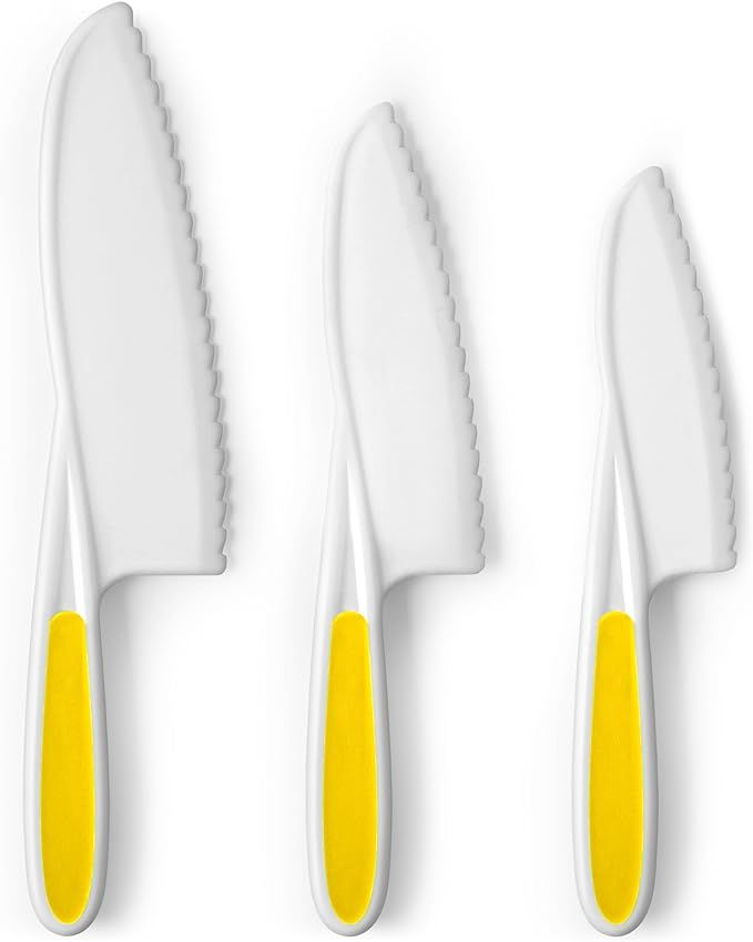 Zulay 3-Piece Kids Knife Set for Real Cooking & Baking - Toddler Knives for Cutting Fruits, Veggi... | Amazon (US)
