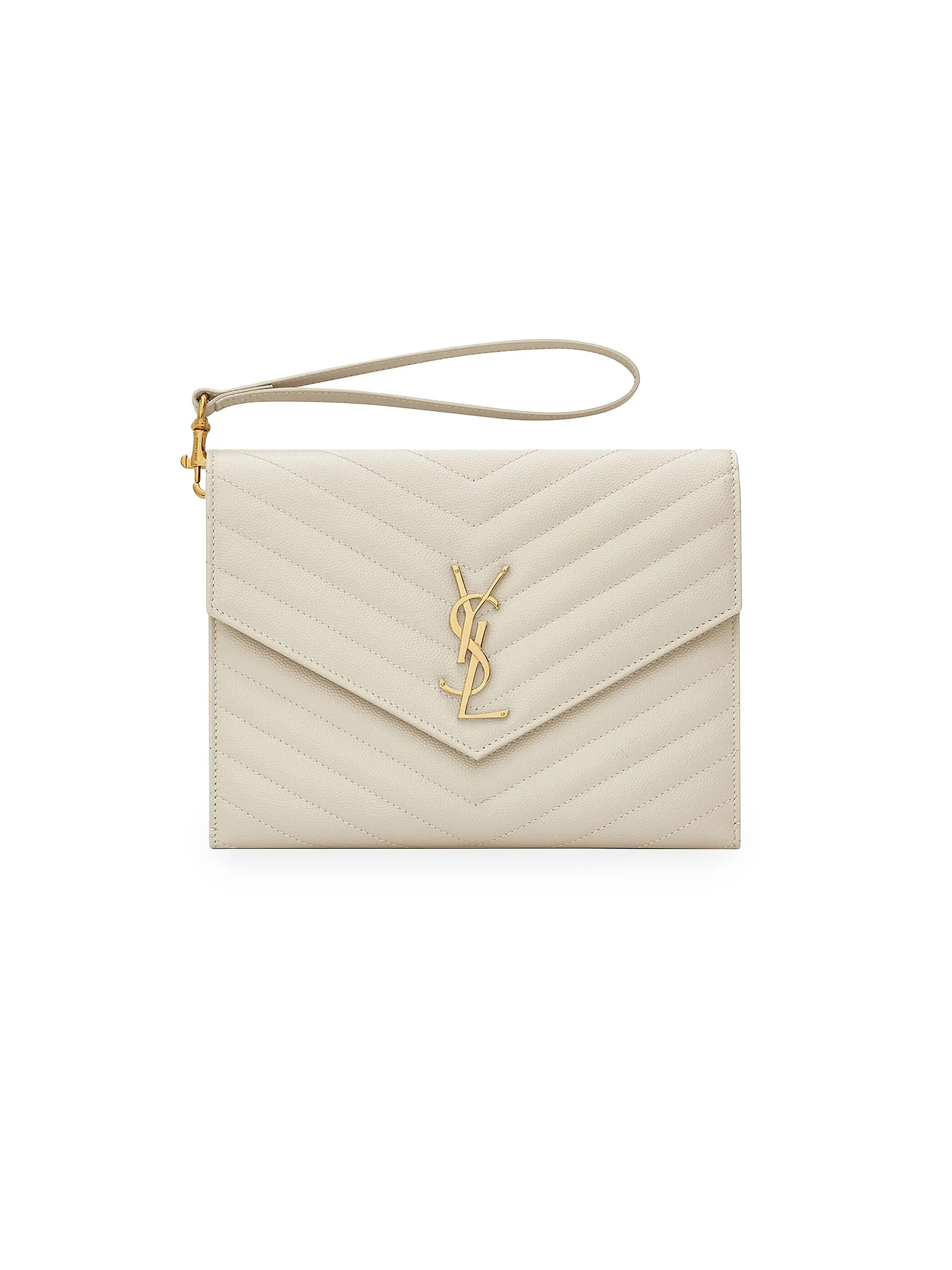Saint Laurent Cassandre Matelasse Flap Pouch in Quilted Grain De Poudre Embossed Leather | Saks F... | Saks Fifth Avenue