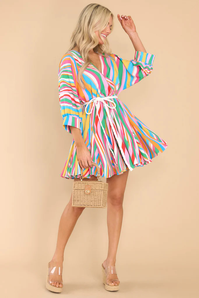 Carry Merry Tunes Pink Multi Stripe Dress | Red Dress 