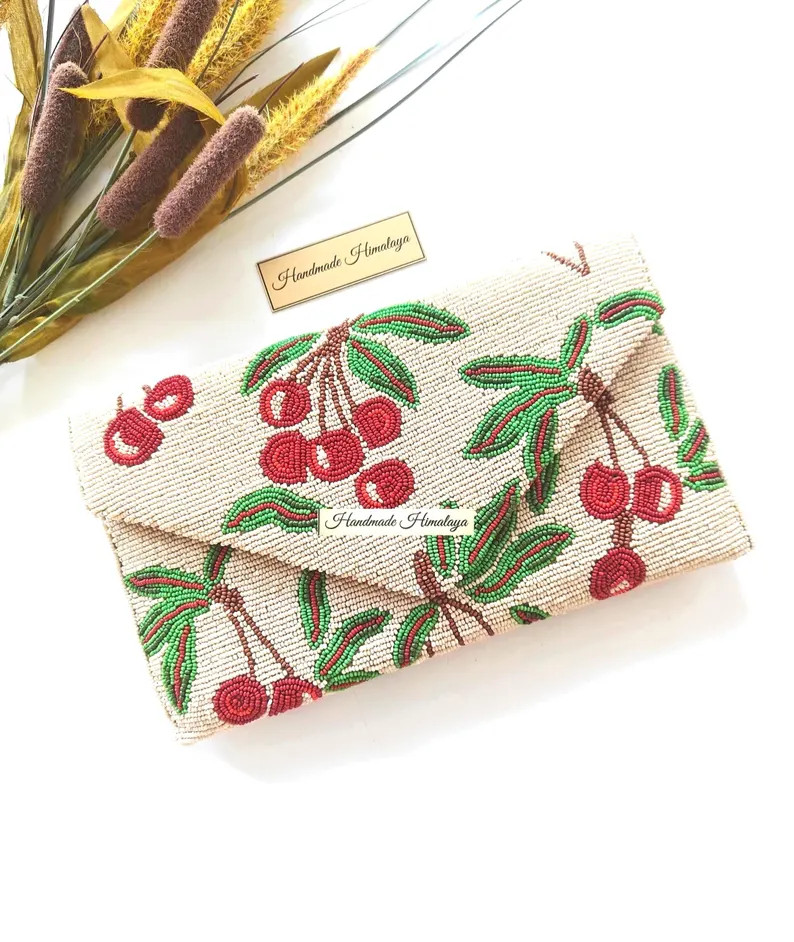 Cherry Beaded Clutch: Embroidered Berries Fruit Purse Summer Crossbody Evening Bag - Etsy | Etsy (Global)