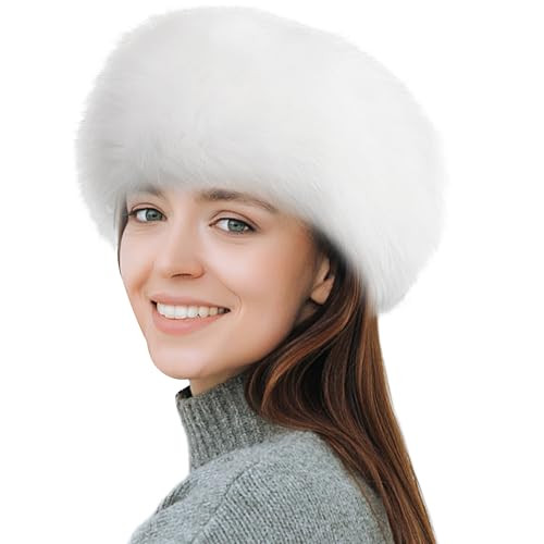Syhood Women Faux Fur Headband with Elastic Fluffy Winter Earwarmer Earmuff Furry Ski Outfits for Women (White) | Amazon (US)
