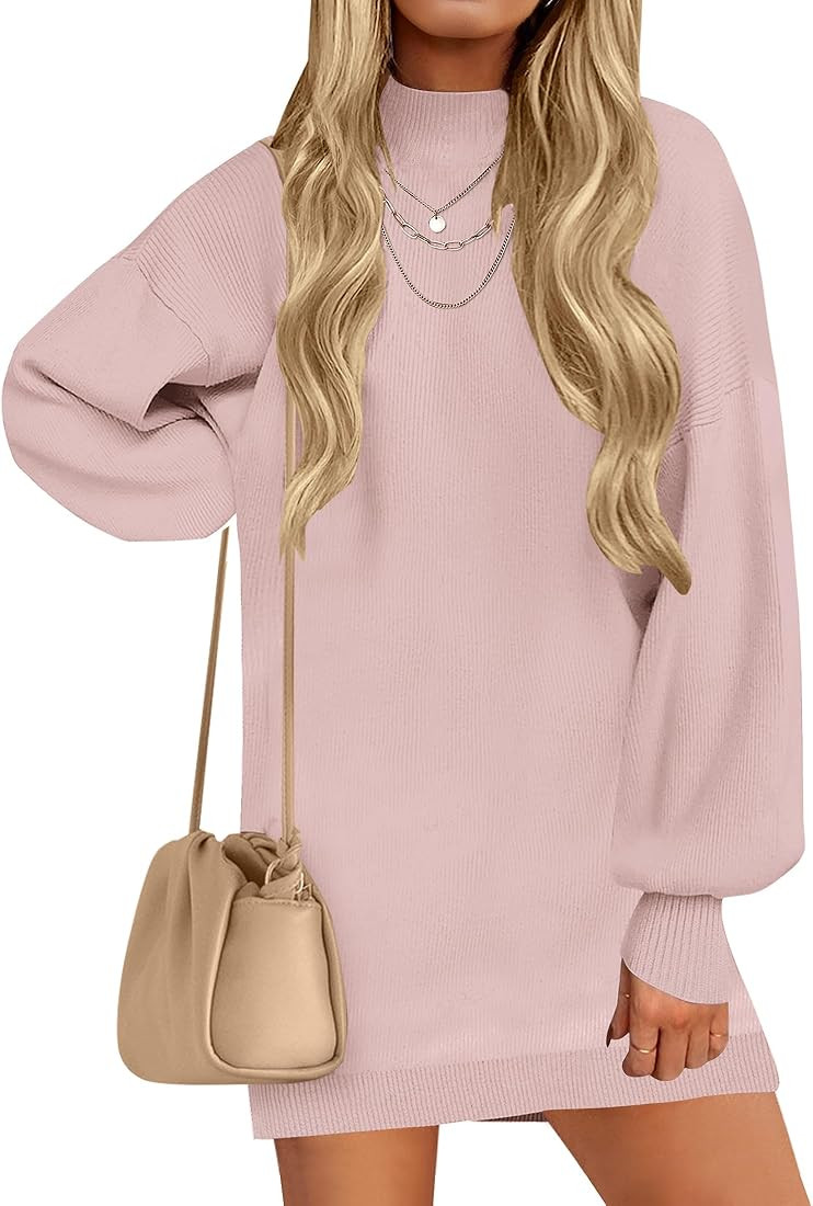 ZESICA Women's 2024 Fall Turtleneck Sweaters Dress Oversized Long Lantern Sleeve Casual Knit Pull... | Amazon (US)