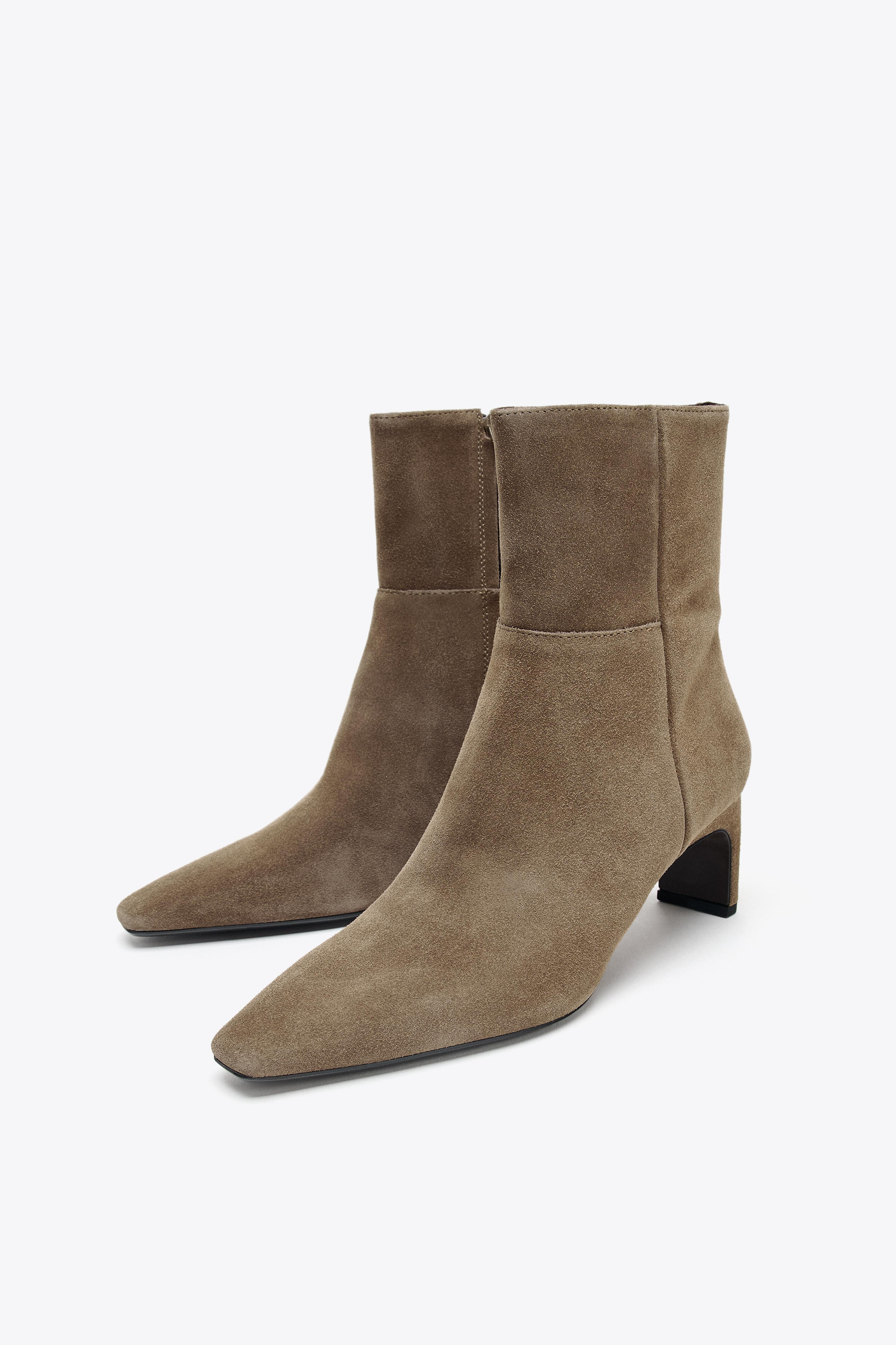 SPLIT LEATHER KITTEN HEEL ANKLE BOOTS | Zara US