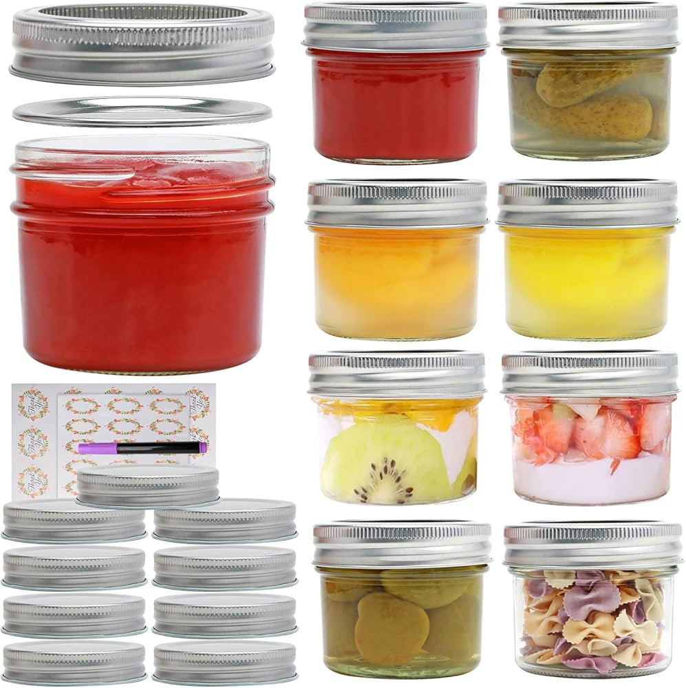 Brajttt Small Mason Jars, 4oz Glass Mason Jar with Regular Lids 9 Pack,Mini Jam Jars for Jelly, J... | Amazon (US)