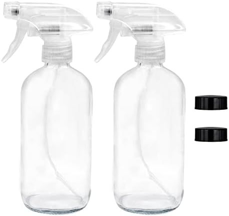Easeen 2 Pack of 16 oz Glass Spray Bottles – Refillable Clear Containers with Adjustable Spraye... | Amazon (US)