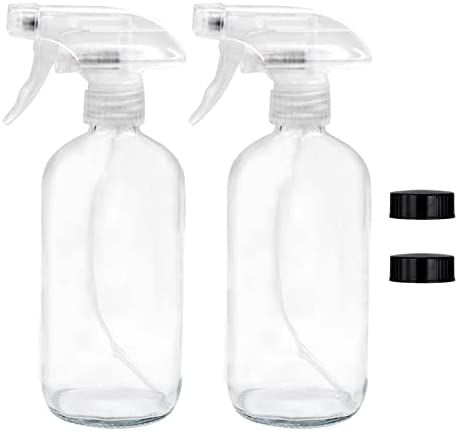 Easeen 2 Pack of 16 oz Glass Spray Bottles – Refillable Clear Containers with Adjustable Spraye... | Amazon (US)