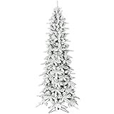 Fraser Hill Farm Slim Flocked Christmas Tree, 7.5 Feet Tall | Artificial Mountain Pine Holiday Tree  | Amazon (US)