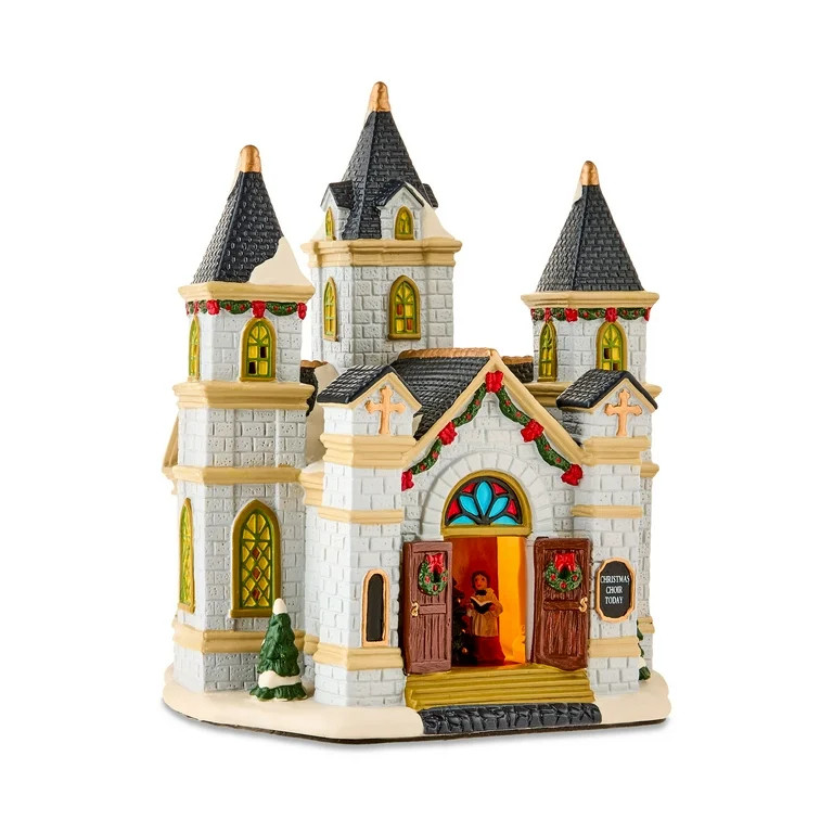 Light-Up Porcelain Church Christmas Village Building, Multicolor, 10.25", by Holiday Time | Walmart (US)