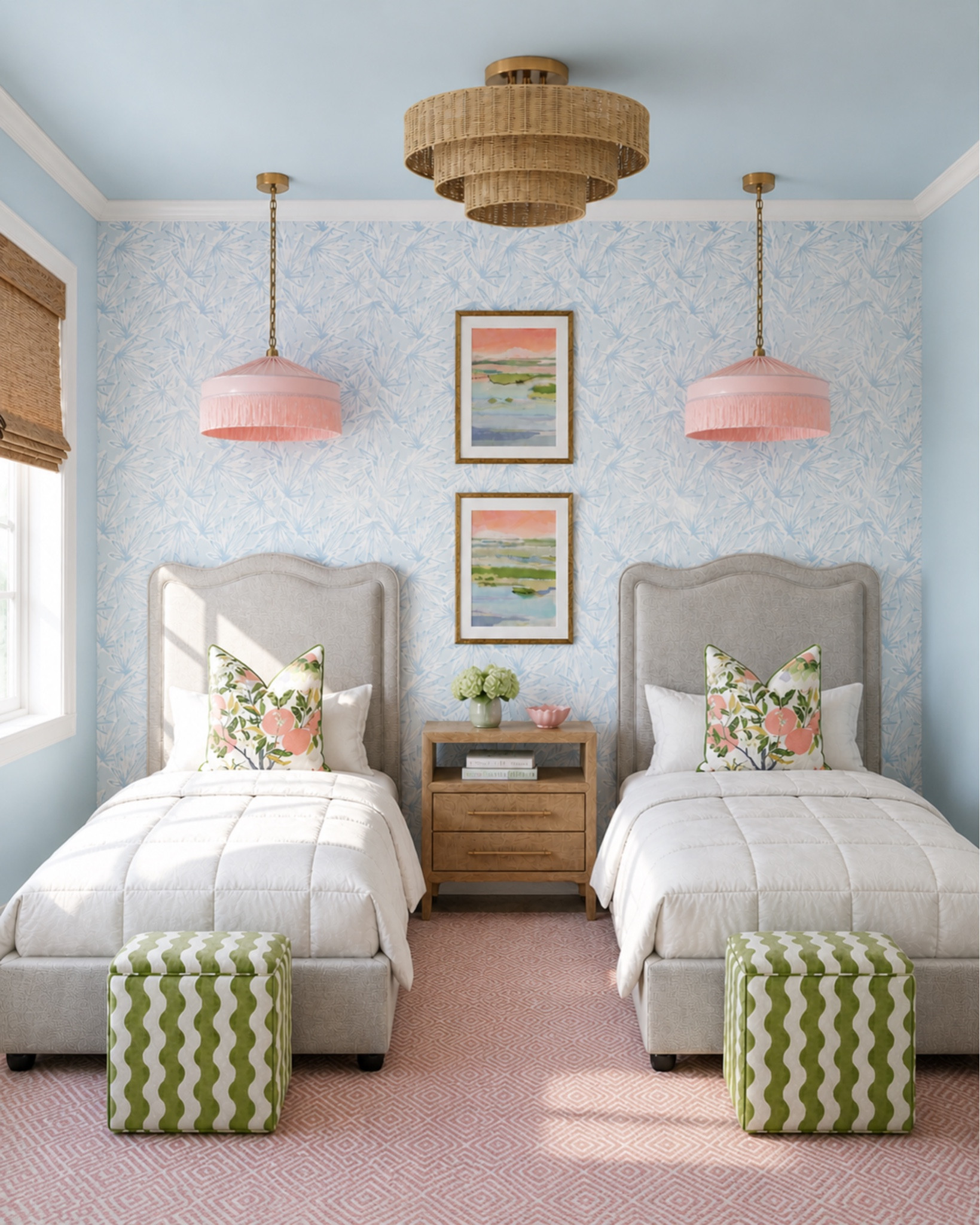 Playing with some wallpaper ideas for a twin room for a beach house! Love the pink green and blues in this bedroom design!! So fun and coastal

#LTKdayinmylife #LTKHome #LTKSaleAlert