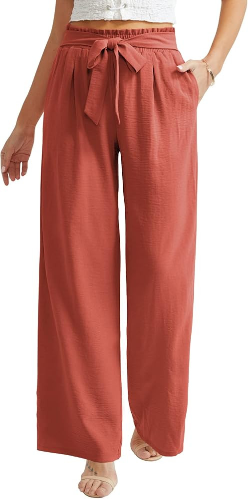 Feiersi Women Casual Wide Leg Pants High Waisted Business Work Casual Pants Loose Flowy Beach Pal... | Amazon (US)