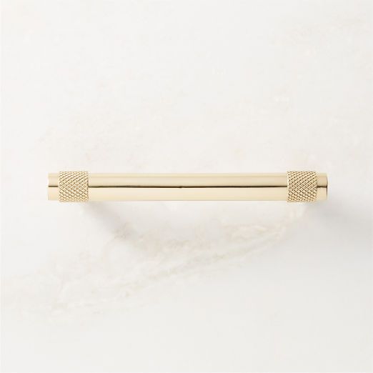 Peri Knurled Unlacquered Polished Brass Cabinet Handle 4'' | CB2 | CB2