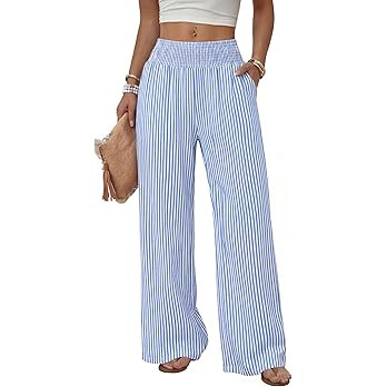 Sampeel Wide Leg Pants Woman High Waist Trousers with Pockets Casual Lounge | Amazon (US)