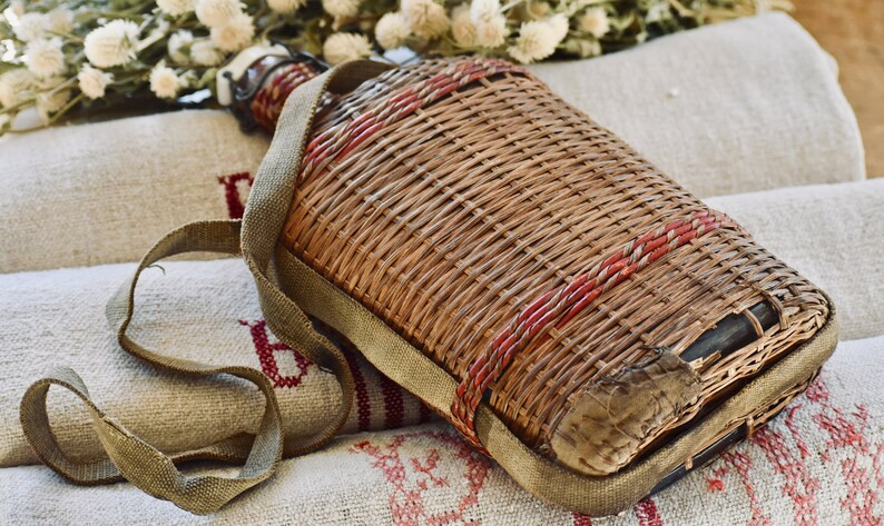 Old Lovely French Wicker Covered Lordes Water Bottle | Etsy | Etsy (US)