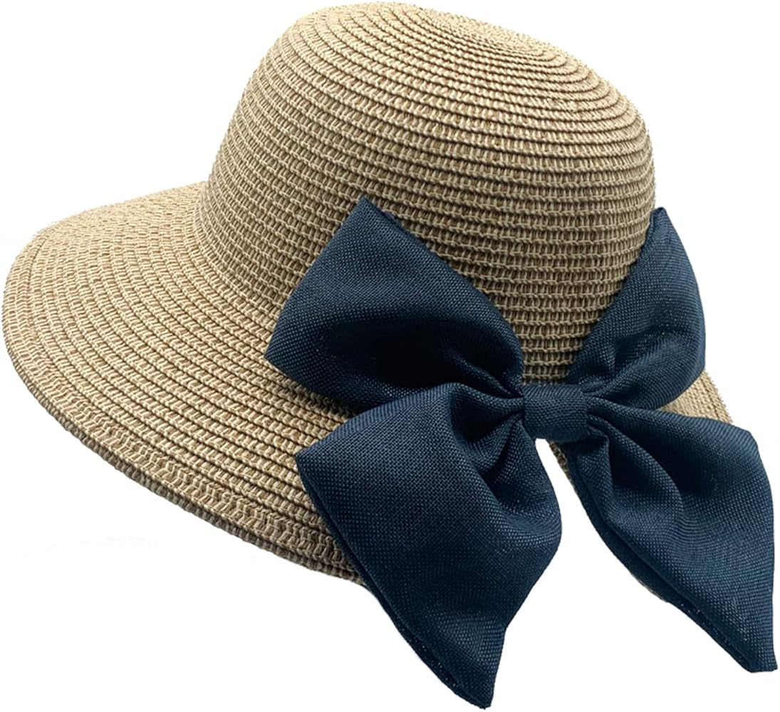 Willheoy Straw Sun Hat with Bow UPF50 Floppy Beach Hats for Women Summer Hat Vacation Cap Wide Brim  | Amazon (US)