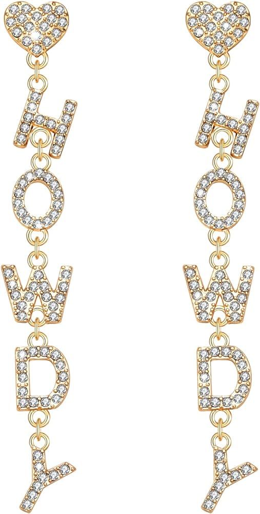 Western Earrings For Women Rodeo Cowgirl Dangle Earrings ,Sparkly Rhinestone Crystal Disco Cowb... | Amazon (US)