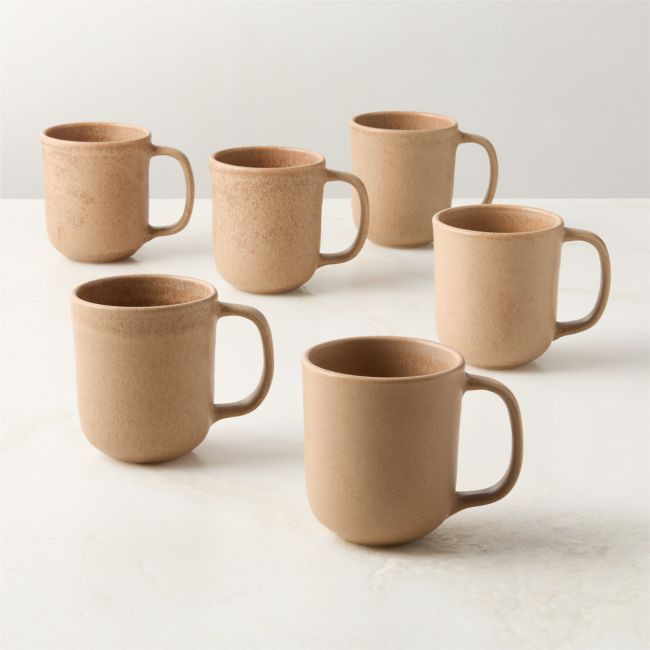 Drift Tan Mugs with Reactive Glaze 12oz Set of 6 | CB2