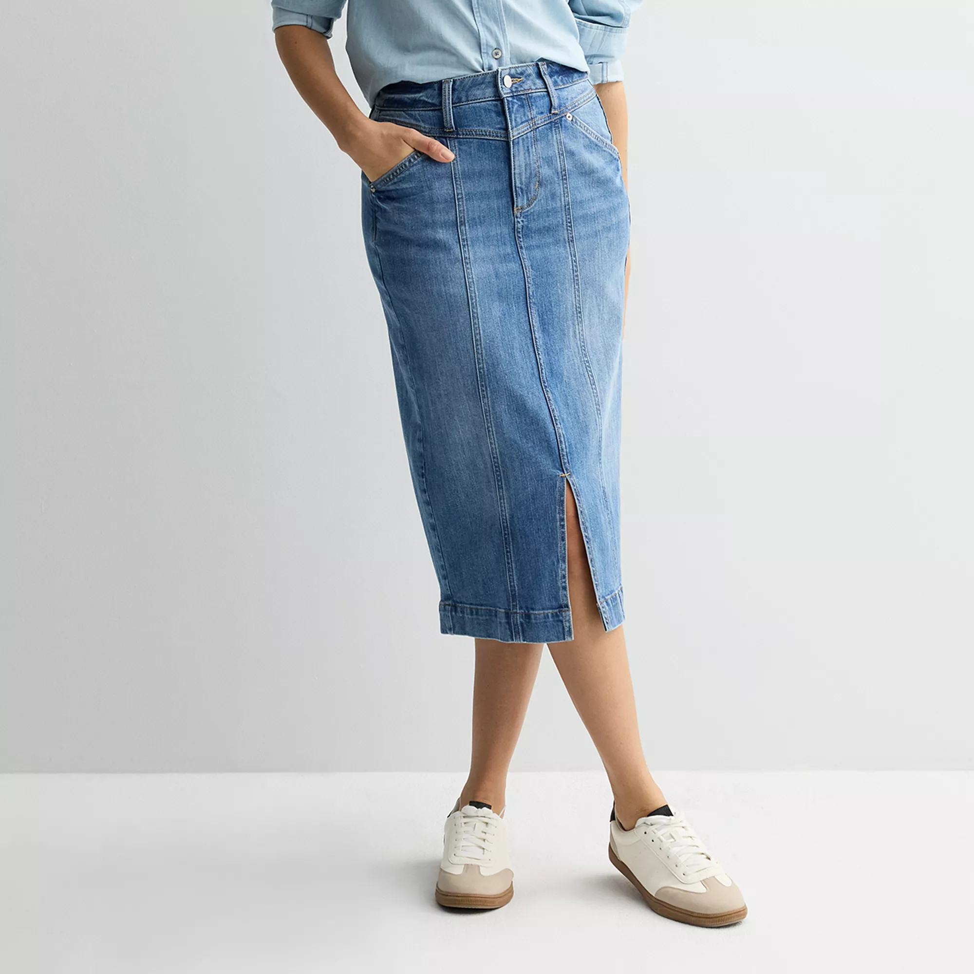 Petite Sonoma Goods For Life® Yoke Denim Midi Skirt | Kohl's
