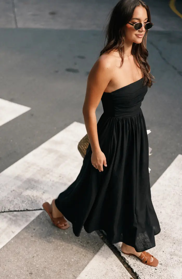 Kayt Strapless Linen Blend Maxi Sundress | Nordstrom