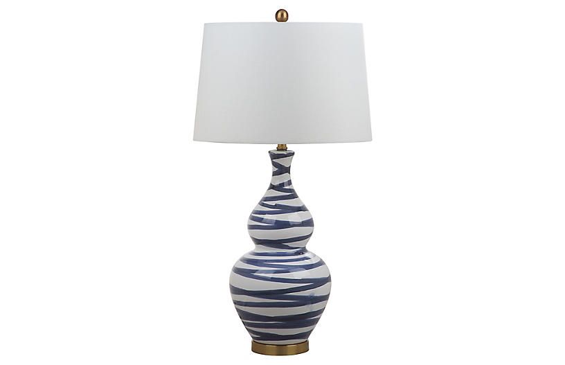Riley Table Lamp, White/Blue | One Kings Lane