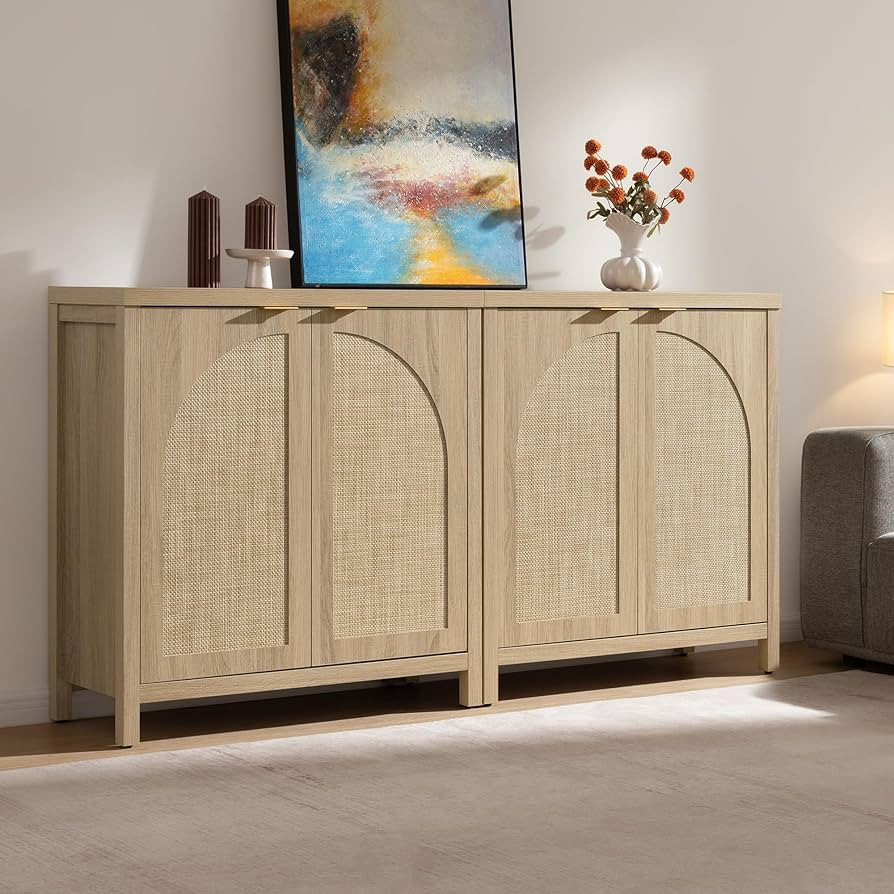 SICOTAS 68" W Rattan Sideboard Buffet Cabinet with Storage Set of 2, Mid Century Modern Credenza ... | Amazon (US)