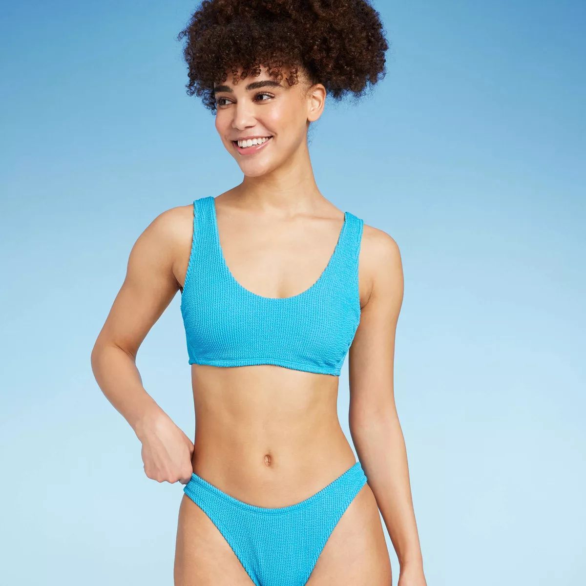 Women's Pucker Textured Scoop Front Bralette Bikini Top - Wild Fable™ Blue | Target