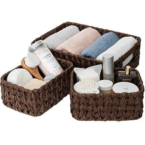 GRANNY SAYS Wicker Baskets for Organizing, Nesting Storage Baskets for Shelves, 1 Large and 2 Small Wicker Baskets Waterproof, Dark Brown, 3-Pack | Amazon (US)