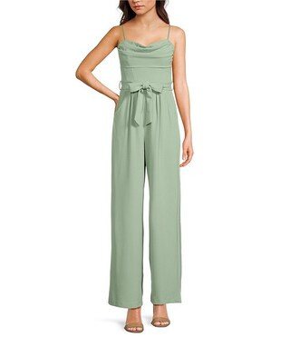 Honey and Rosie Scuba Crepe Drape Neck Spaghetti Strap Corset-Inspired Bodice Tie Front Full Leng... | Dillard's