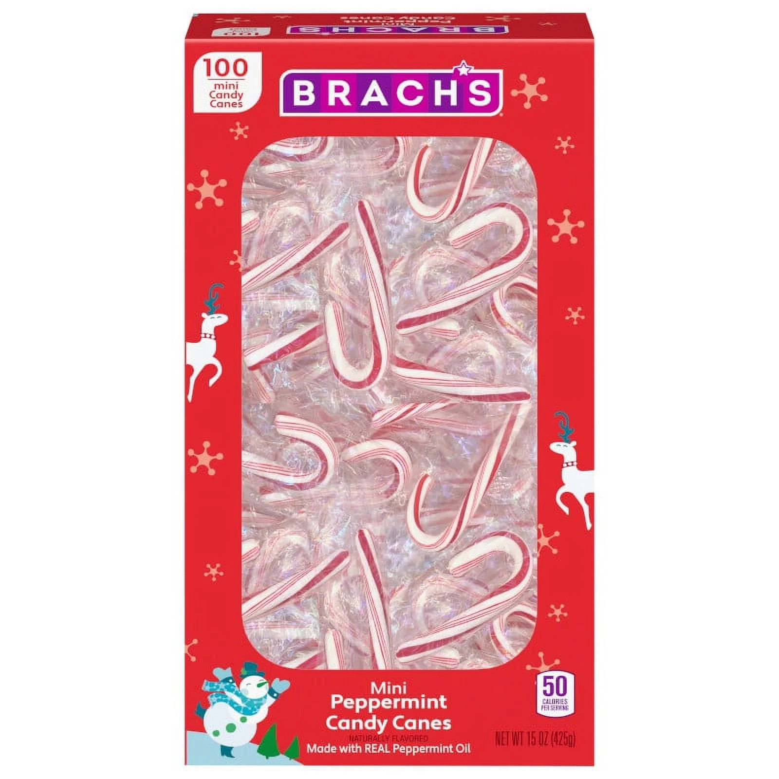 Brach's Mini Peppermint Holiday Candy Canes, Christmas Stocking Stuffer Candy, 100 Count Box | Walmart (US)