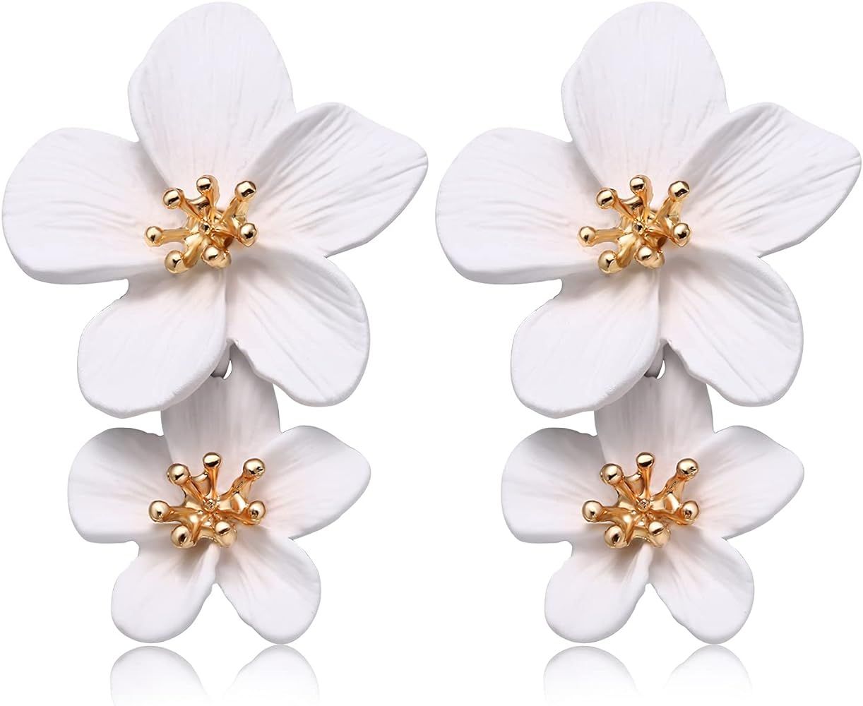 CEALXHENY Flower Dangle Earrings Boho Layered Floral Petal Drop Earrings Statement Stud Earring f... | Amazon (US)