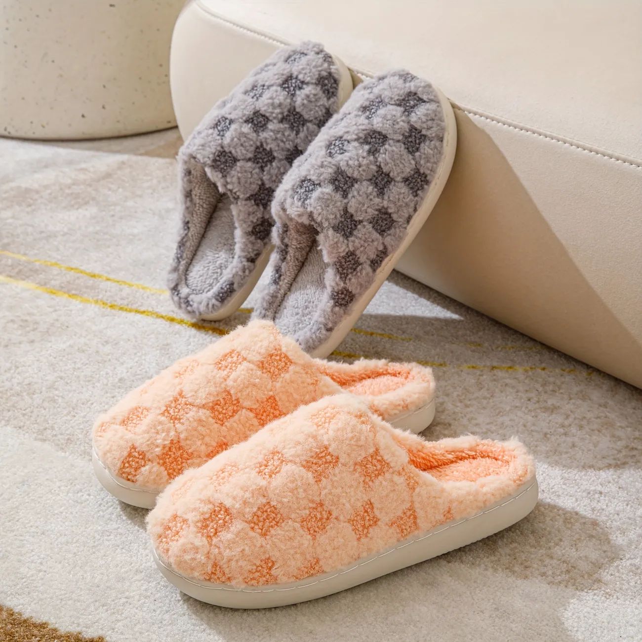 Plaid Pattern Warm Home Slippers, Slip On Round Toe Non-slip Fluffy Soft Sole Slides Shoes, Plush... | Temu Affiliate Program
