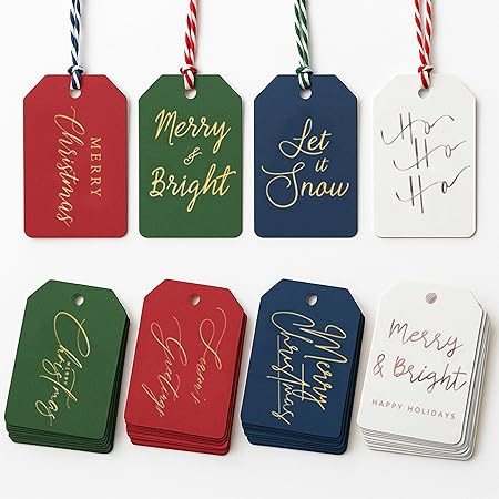 Christmas Gift Tags - 64 Holiday Present Tags with Colored String for Personalizing Your Holiday ... | Amazon (US)