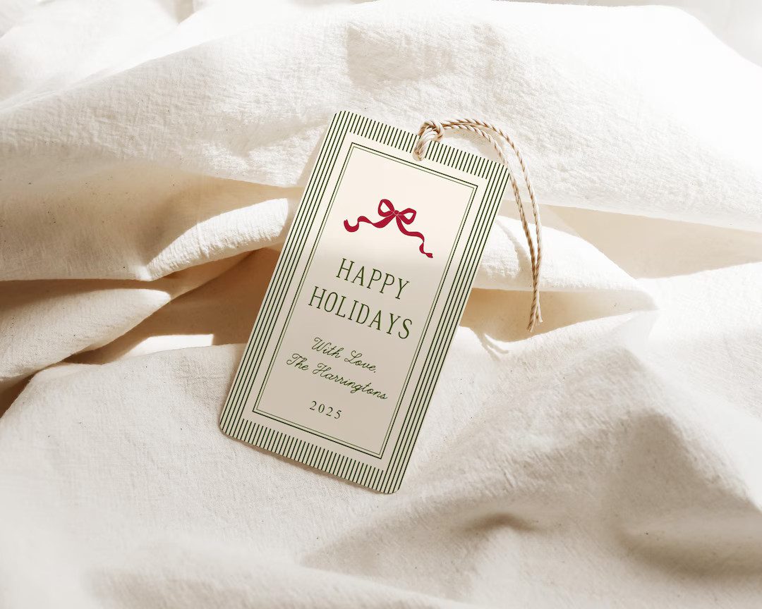 Coquette Christmas Gift Tag Template, Modern Retro Christmas Favor Tag, Printable Holiday Tag, Ed... | Etsy (US)
