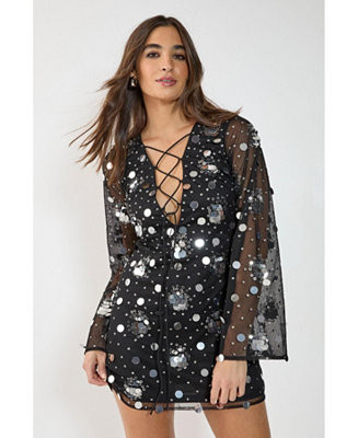 Women's Lace Up Fluted Sleeve Mini Dress | Macy's