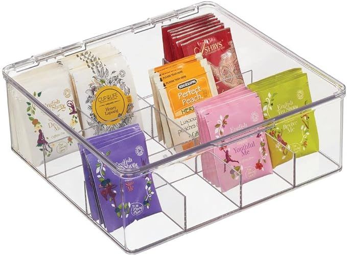 mDesign Plastic Stackable Tea Bag Organizer Storage Bin with Lid for Kitchen Cabinets, Countertop... | Amazon (US)