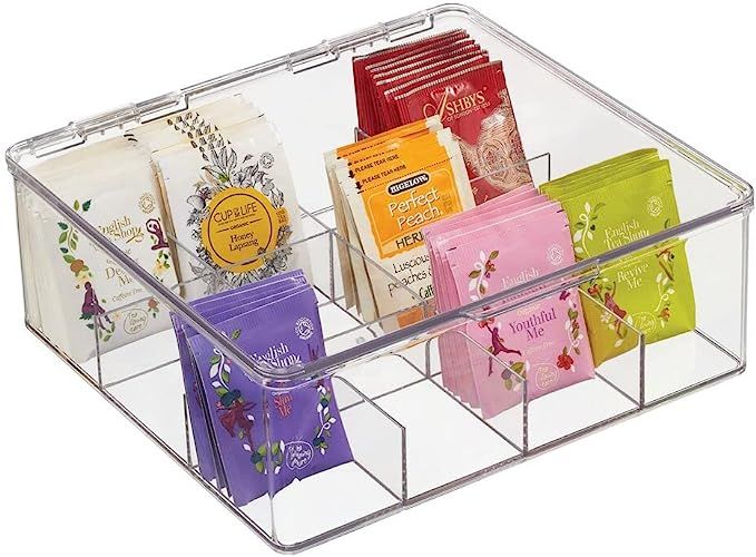 mDesign Plastic Stackable Tea Bag Organizer Storage Bin with Lid for Kitchen Cabinets, Countertop... | Amazon (US)