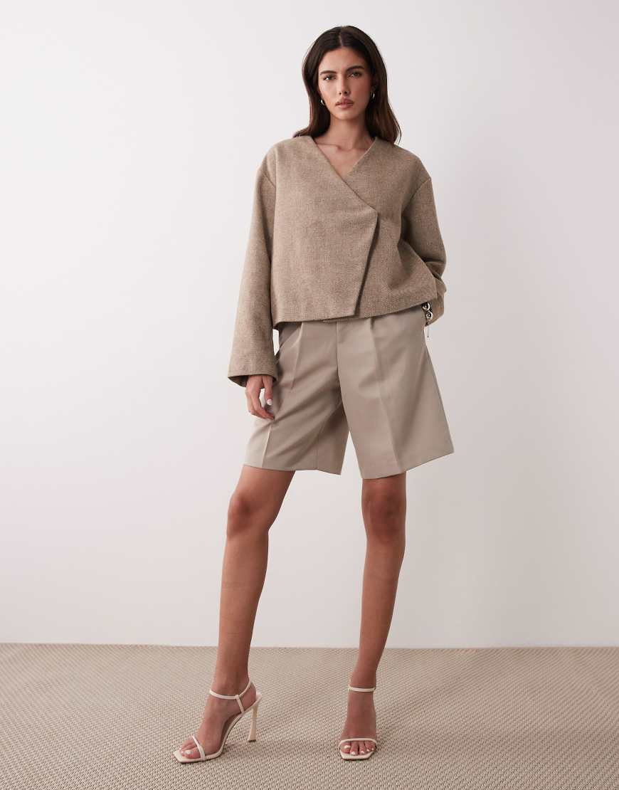 YAS asymetric fastened short jacket in toasted coconut-Brown | ASOS (Global)