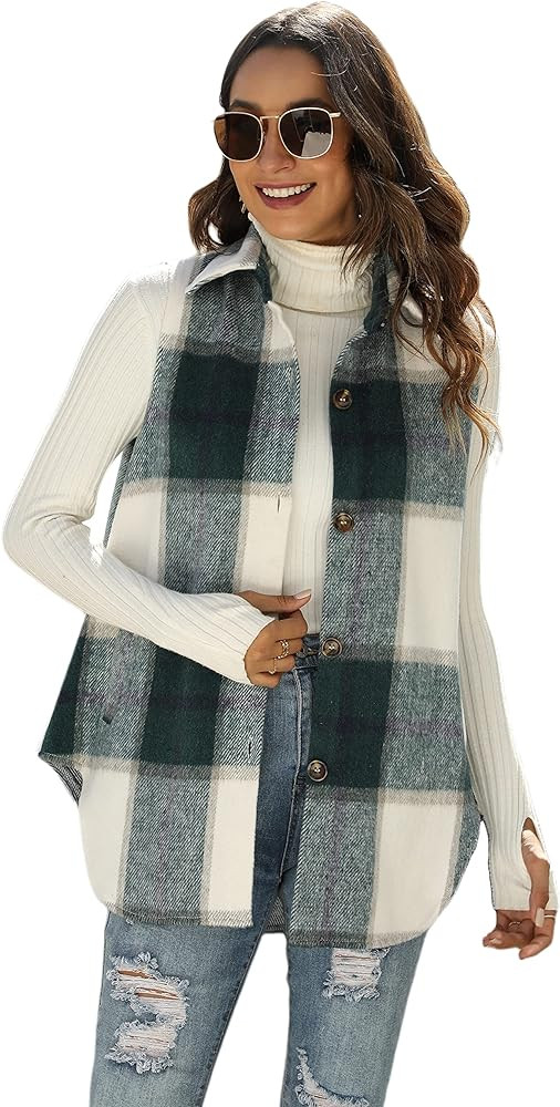 UANEO Womens Casual Plaid Wool Blend Button Down Long Sleeve Shirt Jacket Shackets | Amazon (US)