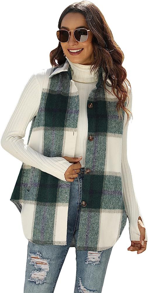 UANEO Womens Casual Plaid Wool Blend Button Down Long Sleeve Shirt Jacket Shackets | Amazon (US)