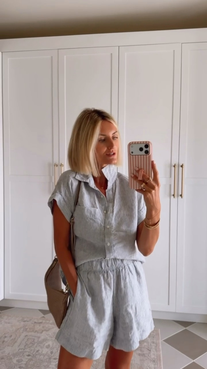 This striped quince set is so great- I love that it is timeless and can mix and match with endless options. I have worn this for multiple seasons now. Wearing S in both 

Loverly grey, quince striped shorts set, beach outfit ideas, vacation looks, matching shorts set, summer outfit inspo

#LTKSeasonal